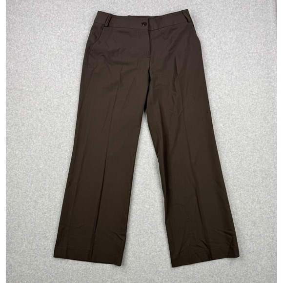 Armani Collezioni Pants Womens 10 Brown Virgin Wool Wide Leg Office Trousers - Picture 1 of 13